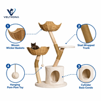 Arbre à chat en forme de panier en osier avec poteau en sisal et tronc en bois, mobilier d'escalade d'intérieur, vente en gros