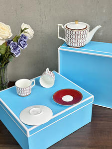 Ensemble thé et café en porcelaine à motif circulaire rouge minimaliste de style européen, collection de céramique très vendue - Product Image 5