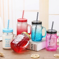 Bouteille en verre en gros avec poignée et couvercle, type Mason Jar, pour jus, boissons, lait, thé, café, boissons chaudes/froides