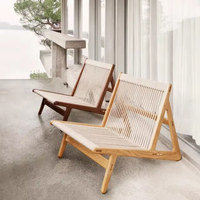 Chaise de loisirs en corde tressée de style moderne, imperméable, durable, légère, portable, avec structure en teck massif, pour hôtel