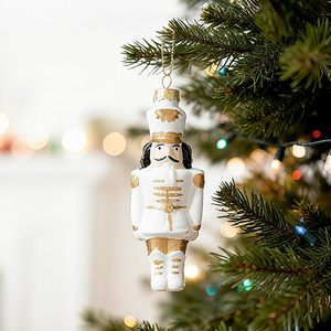 WDS WONDROUS Boule de Noël Soldat <span class=keywords><strong>Casse</strong></span>-Noisette en Verre Blanc et Or, Décoration de Fête Fantaisie et Amusante à Suspendre, Cadeau d'Hiver pour Fêtes - Product Image 1