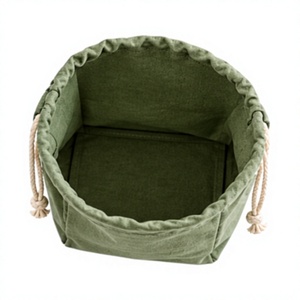 Sac à pain en coton vert avec cordon de serrage, pochette de rangement réutilisable pour les produits frais et les courses - Product Image 5