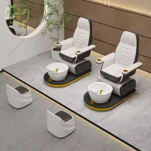 Modern Nail Salon 360 Degree Rotation Foot Spa Chair White Electric Pedicure Chair No Plumbing With Bowl