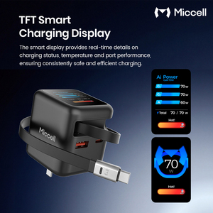 Cargadores de Teléfono GaN de 70W al por Mayor de Miccell, Cargador Tipo <span class=keywords><strong>C</strong></span> con <span class=keywords><strong>Cable</strong></span> de Carga Rápida, Adaptador de Pared USB con Pantalla Digital - Product Image 5