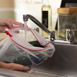 Food Safe Strong See-Through Cotton Mesh Drawstring <b>Bag</b> Set of 9 Reusable Striped Pattern <b>Small</b> for Fruit Veggies Toys & Books - Product Image 1