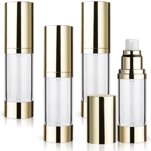 15-50ml Skincare Cream Lotion Gold Silver Transparent Airless Piston-Push Emulsion Pump <b>Plastic</b> <b>Bottles</b> <b>Empty</b> Skin Care Serum - Product Image 1