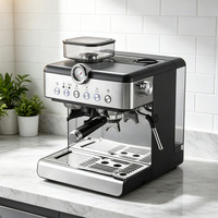 Machine à expresso avec moulin intégré, boîtier en plastique, commande par bouton, contrôle de température PID, machine à café semi-automatique pour la maison