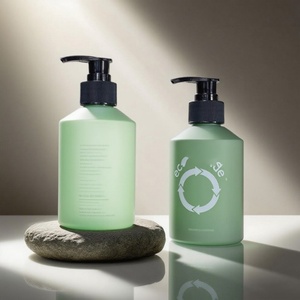 Cosmetic Lotion Glass Bottle 125ml 200ml Slanted Shoulder Frosted Green Black Glass Shampoo Bottles With Pump - Product Image 1