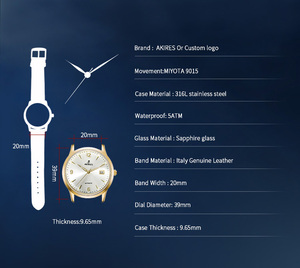 Akires orologio da polso meccanico Vintage retrò di alta qualità 5 BAR Design semplice in vetro zaffiro analogico in pelle giapponese MIYOTA - Product Image 3