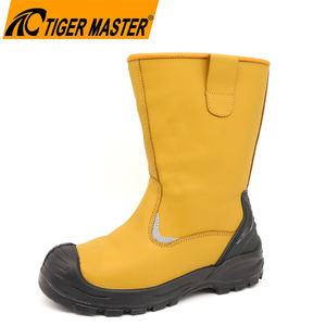 Bottes de sécurité jaunes en cuir correcteur antidérapantes, anti-perforation, avec embout en acier, sans lacets, pour l'industrie sidérurgique et la soudure, pour hommes - Product Image 1