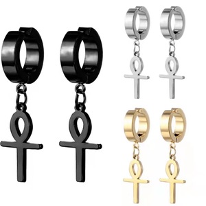 <b>Clip</b>-<b>on</b> <b>Earrings</b> Cross Pendant Zinc Alloy Black Silver Gold Color For Non-Pierced Ears Unisex Student Fashion Jewelry - Product Image 1
