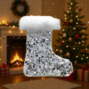 HOMERA Christmas Stocking 13x14cm White Silver Sequin Soft Ornament for Holiday Decor - Product Image 2