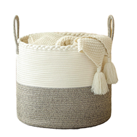 Panier rond en tissu de coton tissé avec poignées, pliable, étagère de rangement pour chambre d'enfant, organisateur pour plantes, jouets pour chiens et chats
