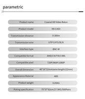 Balun de Video Pasivo, Extensor BNC a RJ45 para Cámaras HD-TVI/AHD/CVI y CVBS de 1080P/720P, Transmisión de hasta 300M por Cable UTP