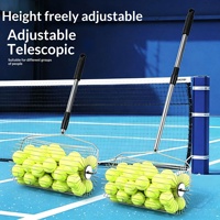 Edelstahl-Tennisballsammler mit Handschiebemechanismus, Teleskopisch, Automatische Schnelle Sammlung, Große Kapazität, Langlebig für Platztraining