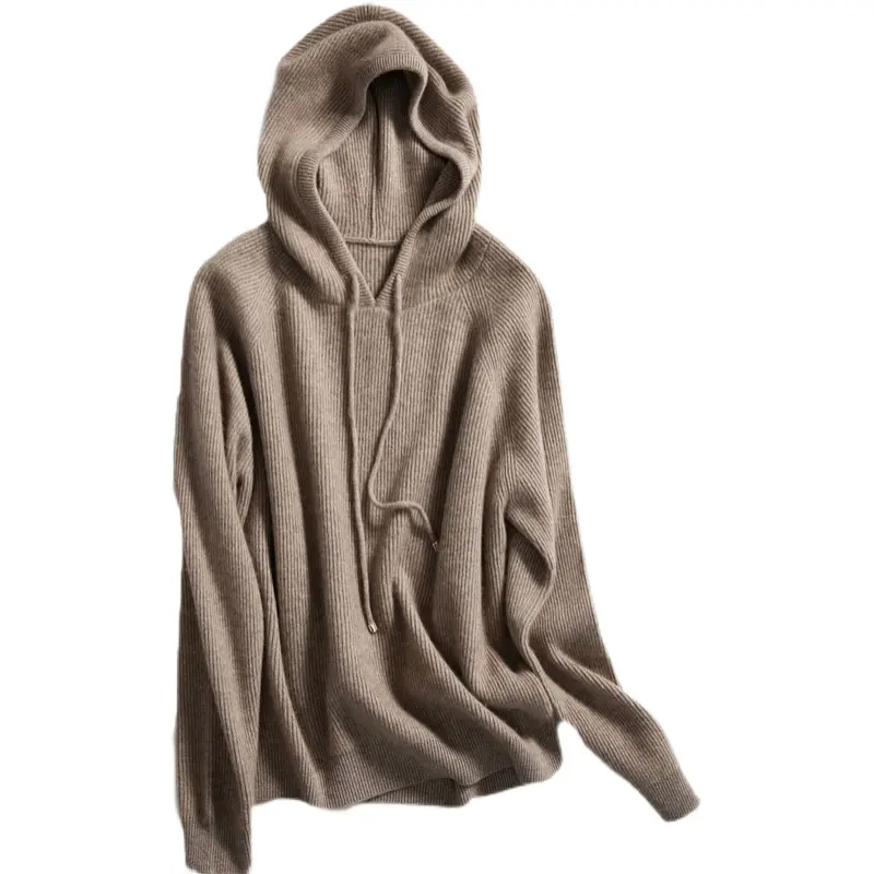 Autumn winter 2022 new cashmere sweater loose hooded cardigan women's hooded thick sweater short hoodie large size hoodie