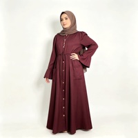 Robe Abaya Bourgogne pour Femme, Boutonnée sur le Devant, Plissée, Tenue Modeste, Vêtement Musulman Islamique, Longueur au Sol, Couverture Complète
