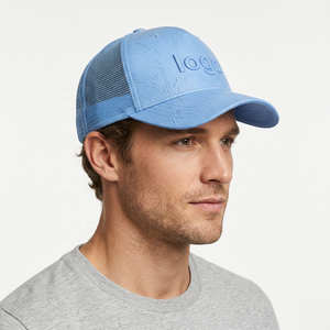 Casquette Trucker en Maille Dobby Bleu Clair avec Logo Brodé sur le Panneau Avant, Réglable, Unisexe, Style Sportif Urbain Décontracté, Quatre Saisons, 6 Panneaux - Product Image 5