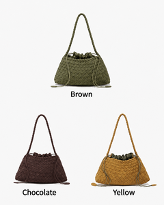 Sac fourre-tout vintage en cuir suédé tressé léger pour femme, avec fermoir et bandoulière amovible, capacité 1L, collection Hiver 2026 - Product Image 5