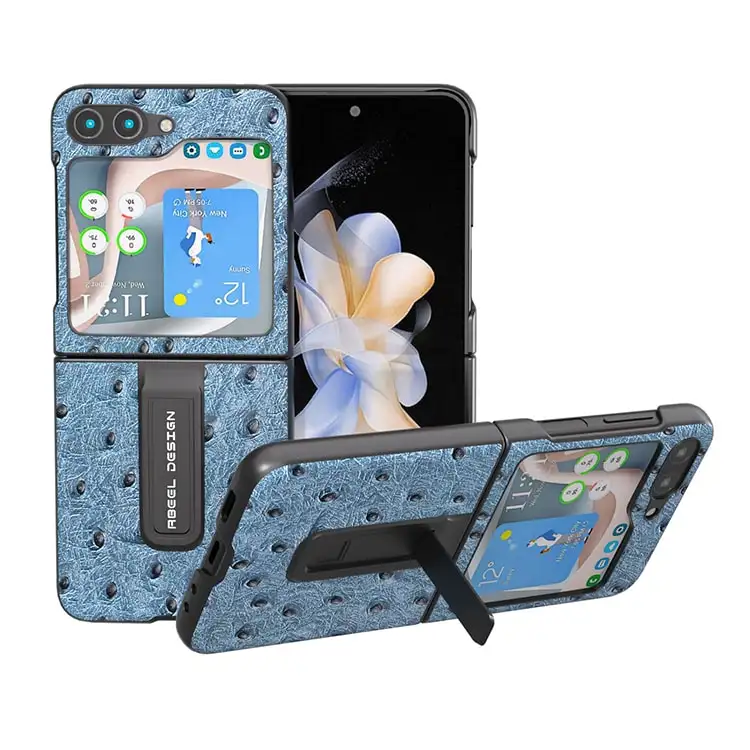 2024 nuovo Design di lusso modello di struzzo in vera pelle custodia per telefono cellulare per Samsung Z Flip 5 4 3 iPhone 15