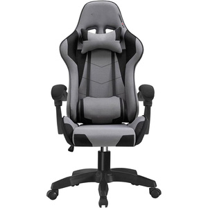 Chaises de jeu ergonomiques automatiques en tissu intégral avec <span class=keywords><strong>coussin</strong></span> de ressort pour ordinateur de bureau de course pour joueurs de PC gris - Product Image 2