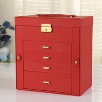 Nouvelle conception de boîte à bijoux avec tiroir, boîte de rangement en cuir PU faite à la main, cadeau de voyage pour fille, valise à maquillage