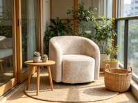 Fauteuil en crème nordique, luxe léger, une place, pour petit salon
