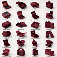 Premium Maßgefertigte Weinrote Starre Kartonbox mit Goldfolien-Logo, Magnetverschluss und Griff für Kleidung