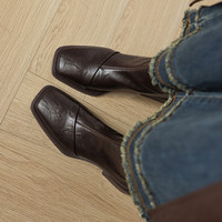 En stock, bottines courtes pour femmes, en similicuir, bout carré, talon bloc, fermeture éclair latérale, pour le bureau au quotidien