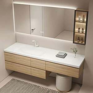 Mueble de Baño Flotante de Lujo, Espejo y Mármol, Moderno, Mate, Conjunto de Tocador de Baño Montado en la Pared - Product Image 2