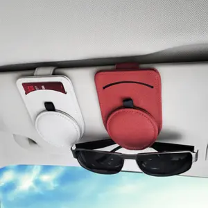 Estojo de óculos de sol luxuoso para carro, porta-óculos de couro genuíno para armazenamento de viseira