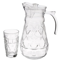 Carafe en verre transparente avec poignée pour boissons, jus, eau, 2000 ml avec couvercle en plastique