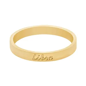 18k Gold Fashion Jewelry Vintage Stacked Rings Customize As Needed Stainless Steel Ring Engraved Italic Zodiac Rings For Women