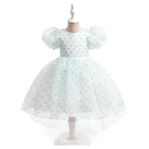 2024 nouvelles filles à pois robe de princesse pour les filles doux sentiment enfants robe florale enfants longue queue filles robe