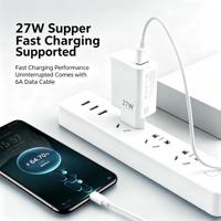 Chargeur de téléphone 27W à port unique, prise UE rapide, avec câble Type-C 6A, kit de charge en gros pour la vente au détail