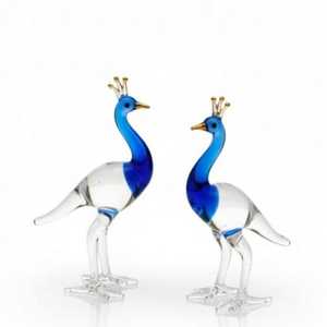 Mundo de Cristal en Miniatura, Cristal de Murano Soplado a Mano, Arte de Cristal con Forma de Pájaro, Pareja de Pavo Real, Arte Contemporáneo, Ecológico, Moderno - Product Image 1