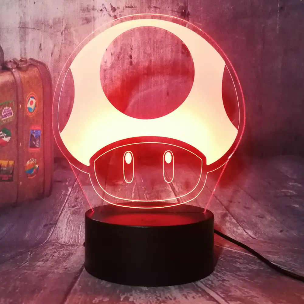 Lampe LED 3D en acrylique champignon Super Mario, veilleuse, lumière chaude USB tactile, 7 couleurs, changement de <span class=keywords><strong>d</strong></span>écoration intérieure, lampe de Table, cadeaux de noël, jouet