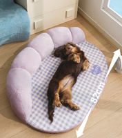 Cama Ovalada para Mascotas, con Respaldo, Diseño a Cuadros, Refrescante, Transpirable, Lavable y Extraíble, para Perros y Gatos