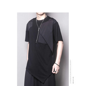 Camiseta de Verano Estilo <span class=keywords><strong>Diablo</strong></span> con Diseño Asimétrico, Dobladillo Inclinado, Corte Tridimensional, Holgada, de Manga Corta, Sólida y Transpirable - Product Image 3