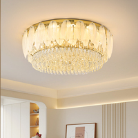 Lampu Plafon Kristal Modern Mewah dengan LED, Finishing Emas, Ukuran Sedang untuk Dekorasi Lobi Hotel, Villa, dan Aula Perjamuan
