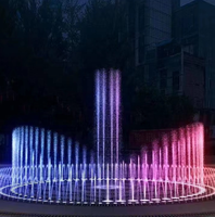 Fontaine à jet d'eau haute pression ronde en acier inoxydable, directement de l'usine, avec jets en arc couronnés LED RGB DMX512 pour les places urbaines