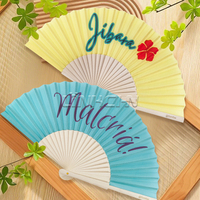 Vente chaude 23cm Fer Bois Ventilateur Brillant Tissu Pliant En Bois Ventilateur À Main avec Décoration Florale Cadeau Artisanat Promotion Activité