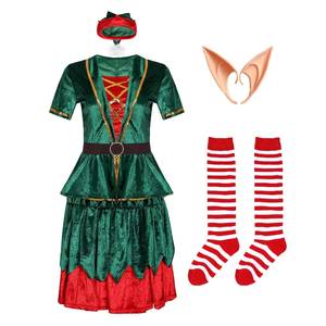 Costume d'elfe en velours pour adultes, hommes et femmes, ensemble complet pour fête de Noël HP FCDR-003 - Product Image 5