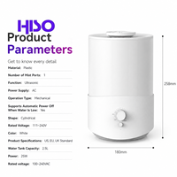 Humidificateur ultrasonique silencieux cylindrique en plastique de 2,5 L, 25 W, avec buse, commande mécanique, arrêt automatique, 100-240 V AC, prise US/EU/UK