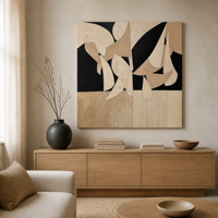 Toile en coton et lin 120x120cm, peinture à l'huile abstraite peinte à la main, beige noir, art mural géométrique pour la décoration de la maison et de l'hôtel