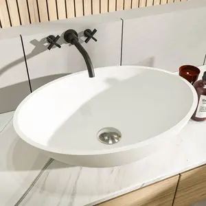 Customized Easy Clean Solid Surface Oval Solid Surface Matte White Sink Bathroom Wash Basin
