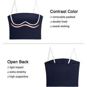 Soutien-gorge de sport pour femme, coupe longue, col carré, bretelles réglables, rembourré, coussinets amovibles, respirant, haut de fitness - Product Image 6