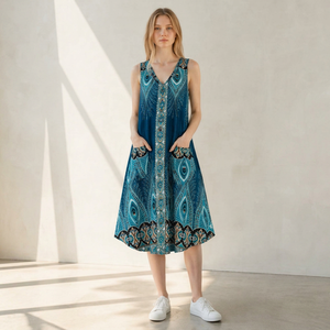 Bohemian O-Neck Sleeveless Beach Silhouette Ankle-Length Floral Print Breathable Rayon Anti-Wrinkle Plus Size <b>Summer</b> Casual - Product Image 1