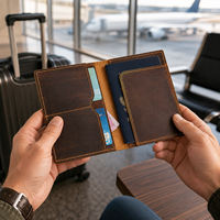 Porte-passeport de luxe personnalisé en cuir véritable, finition Crazy Horse, design uni haut de gamme, sans fermeture, style tendance pour cartes/documents d'identité