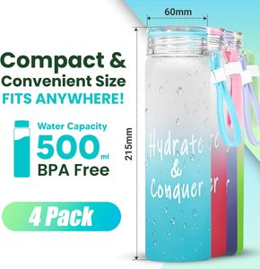 Wholesale Inthetrend Colorful Frosted Glass Drinkware Custom Camp Water <b>Bottles</b> 500ml Eco-Friendly Push Button Cap Custom <b>Box</b> - Product Image 2